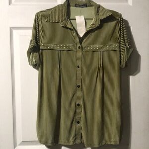 New Fashion Yellow/Black Short Sleeve Button Down Top Size XL